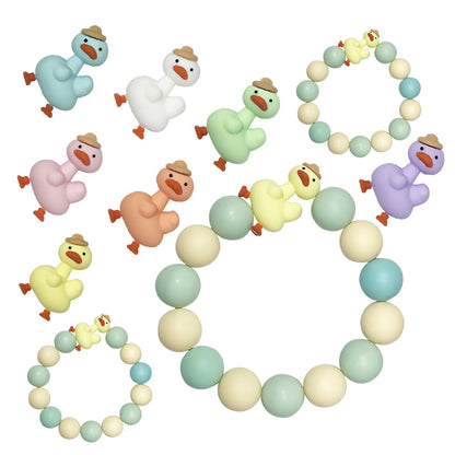 Silicone 3D Focal Beads Duck Macaroon Color Wearing Hat 20pcs 2