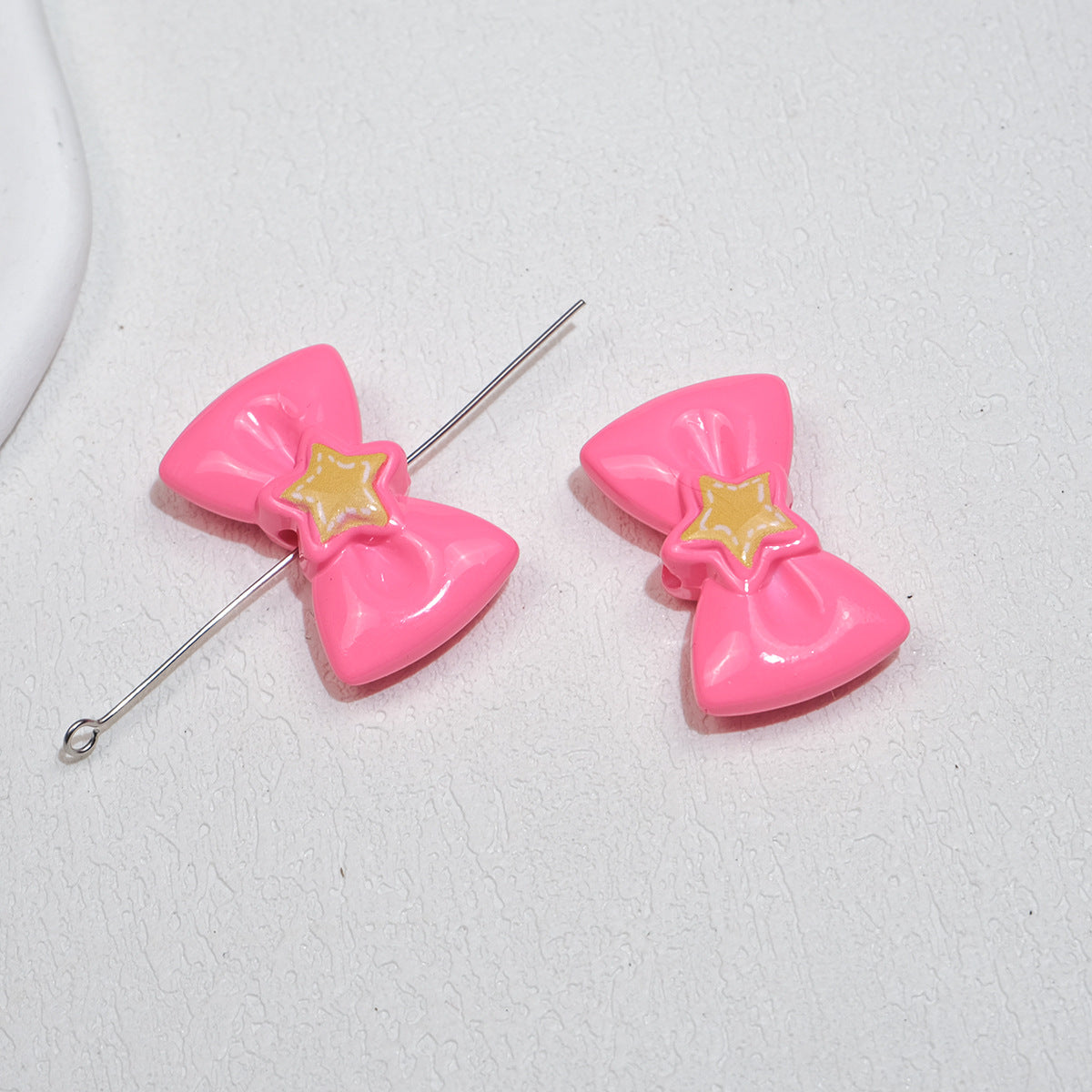 Painted Star Bow Acrylic Beads 28mm Glossy Mixed Colors 30pcs 9