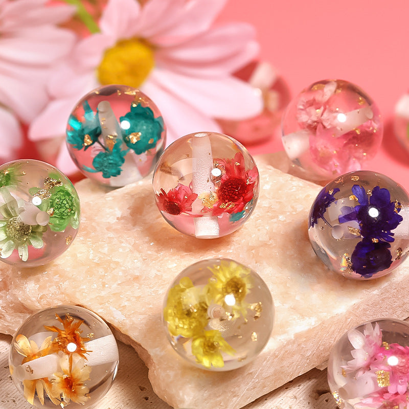 Natural Dried Flower Glitter Powder Resin Beads 16/20mm Mixed Colors 25pcs