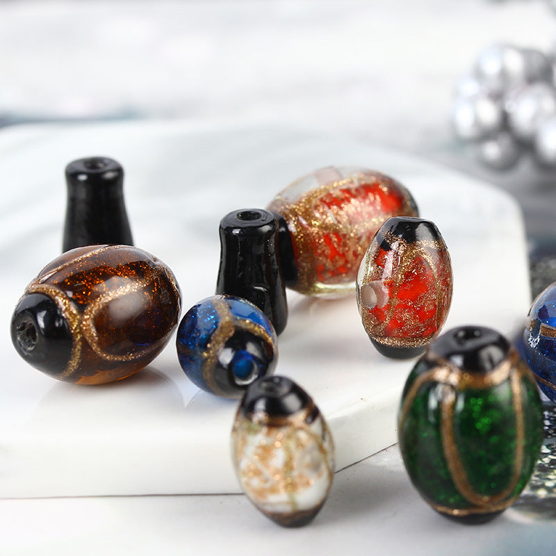 Vintage Glitter Oval Lampwork Glass Beads 11x16mm 10pcs