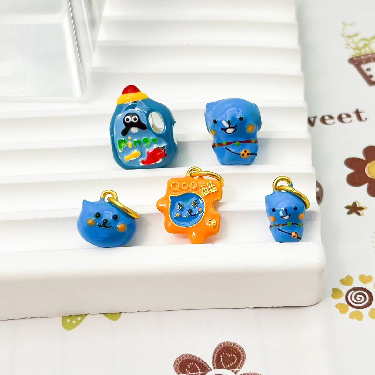 Hand Painted Alloy Metal Beads 12x15mm 14x17mm Enamel Finish 3pcs