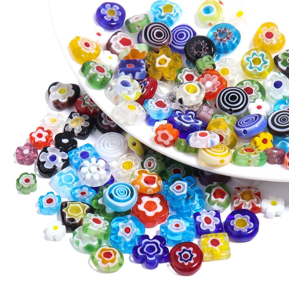 Multi Shaped Millefiori Glass Beads 7-11mm Colorful Glossy 20pcs 5