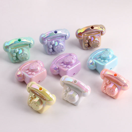 UV Plating Vintage 3D Landline Telephone Acrylic Beads 30mm 50pcs 2