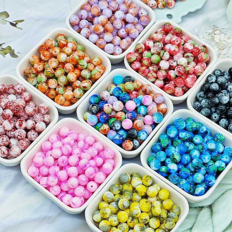 Antique Imitation Ceramic Splash Ink Round Glass Beads 10mm 100pcs 4