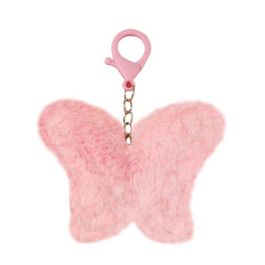 Plush Butterfly Keychain Soft Pink Fluffy Pom Pom Charm