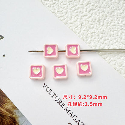 Star and Strawberry Heart Metal Beads Glossy Painted Colorful 10pcs 25