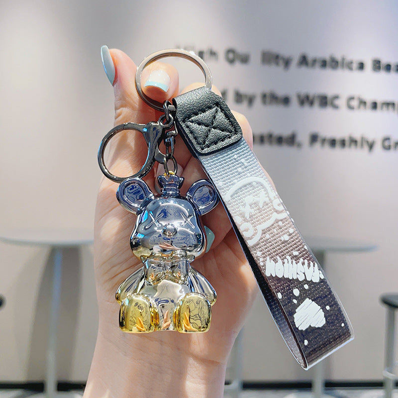 Resin Crown Bear Keychain Metallic Finish Cartoon Charm 11