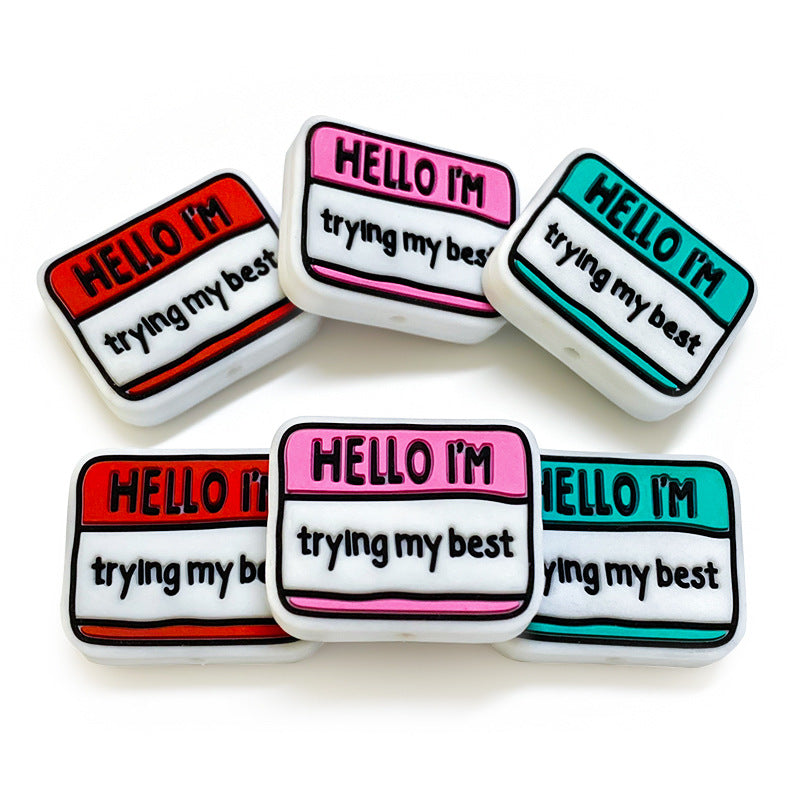 Silicone Focal Beads Motivational Hello I Trying My Best Tag 20pcs 4