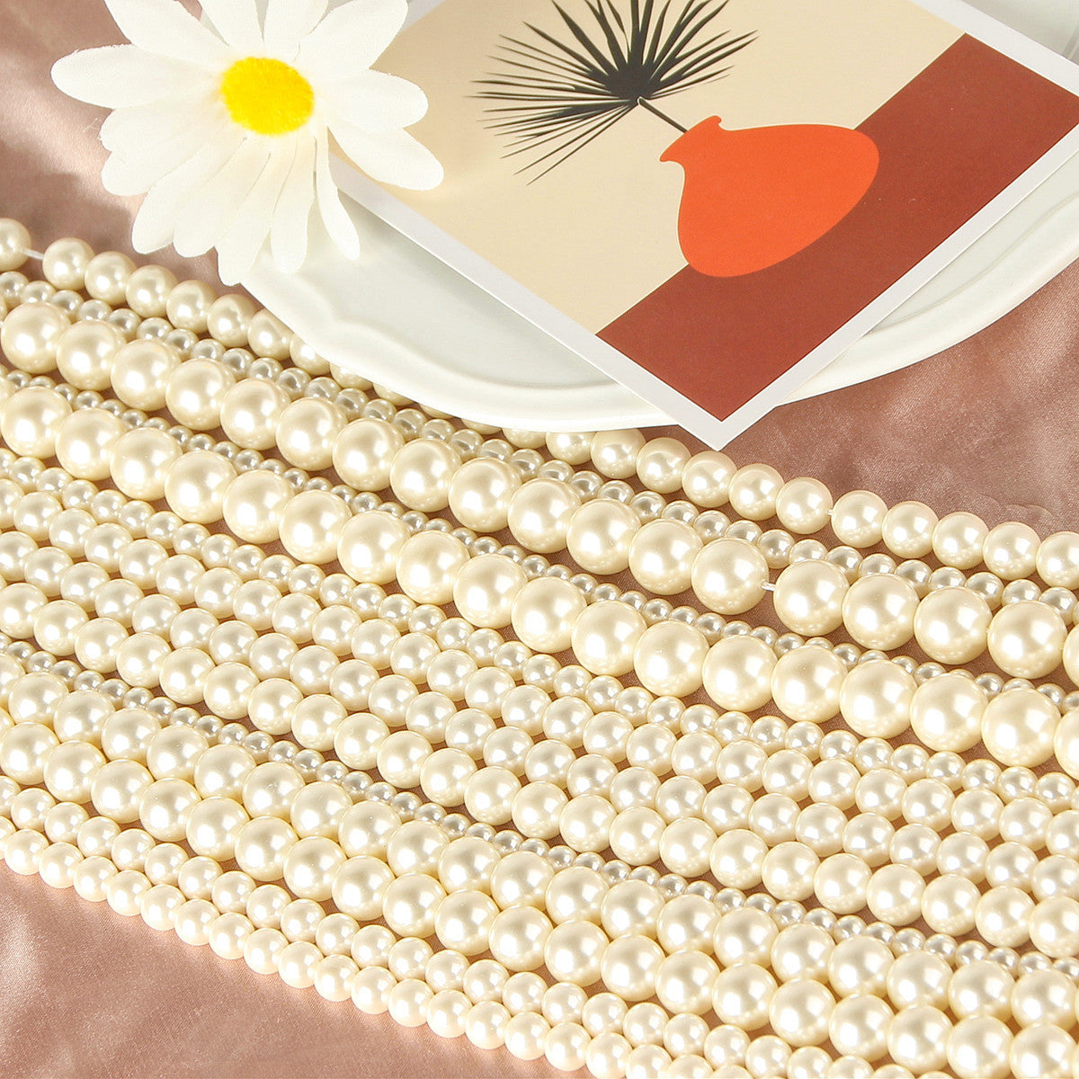 Pearl Glass Beads Round 5-12mm Yellow Imitation 10pcs 3