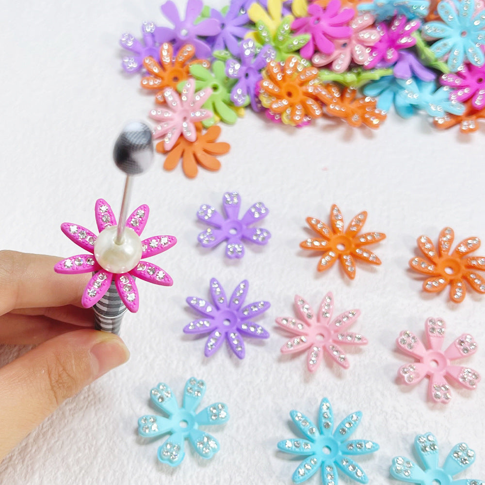 Acrylic Flower Spacer Beads 28mm Rhinestone Encrusted 100pcs 3