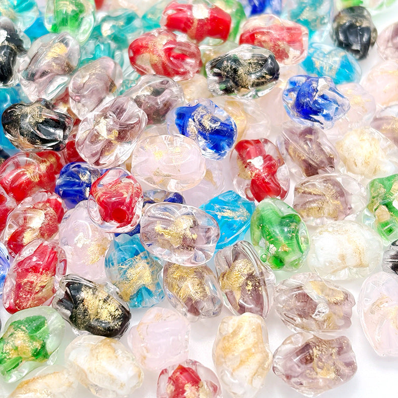 Lampwork Glass Beads Irregular Oval Gold Dust Filled 13mm 10pcs 14