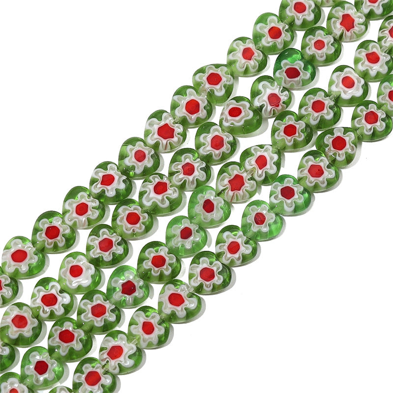 Millefiori Flower Glass Beads 8mm Colored Heart Shape 20pcs 13