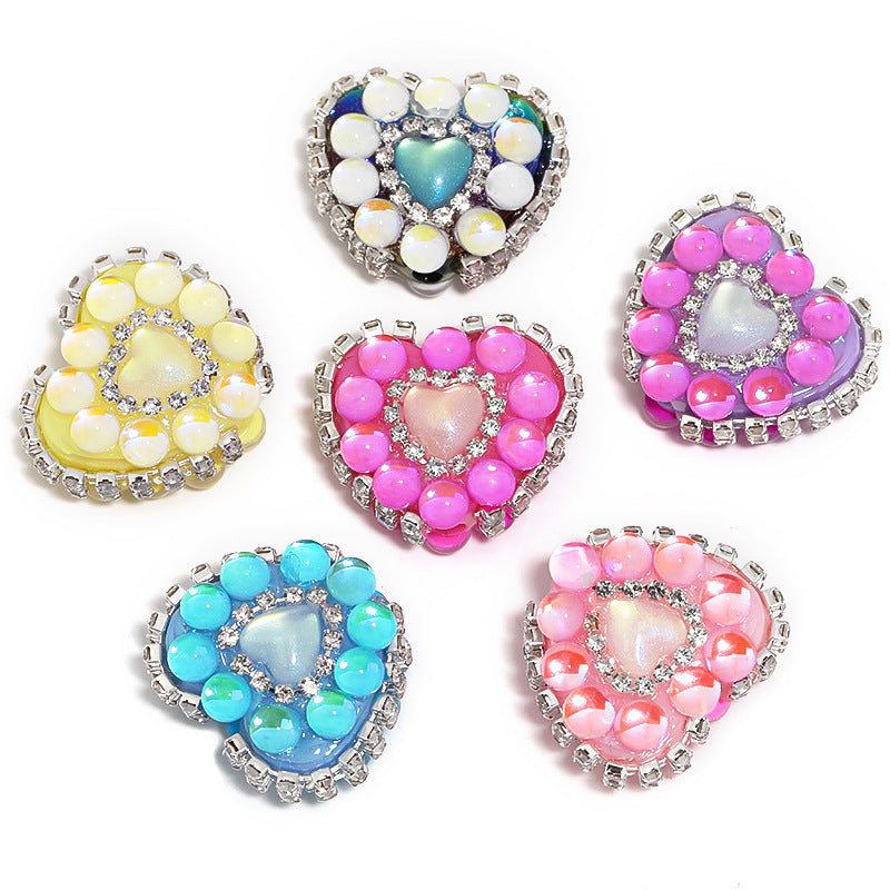 Chain Heart Acrylic Beads 21x25mm Rhinestone Colorful 5pcs
