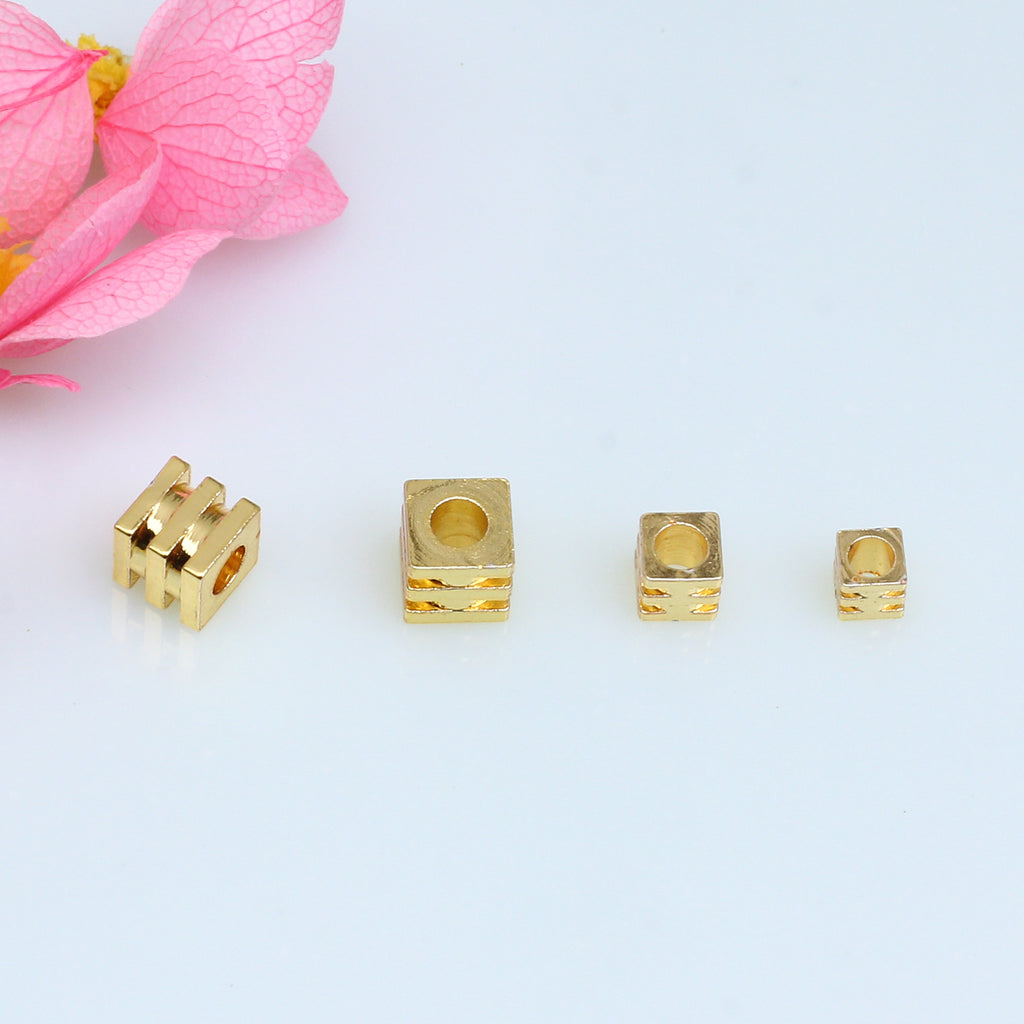 Brass Square Metal Beads 2.5/3/4mm Three Layer Polished Gold Tone 50pcs 4