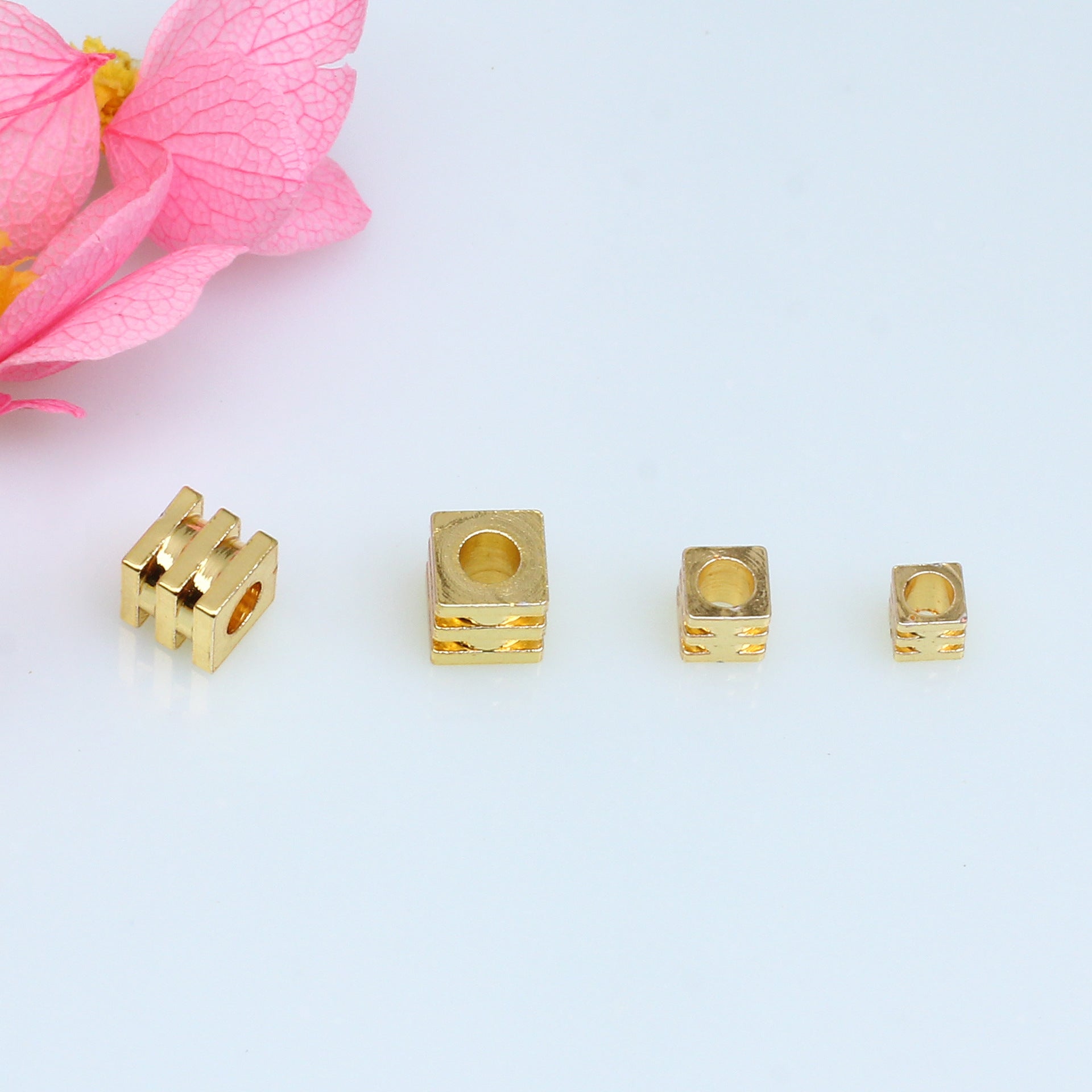 Brass Square Metal Beads 2.5/3/4mm Three Layer Polished Gold Tone 50pcs 4