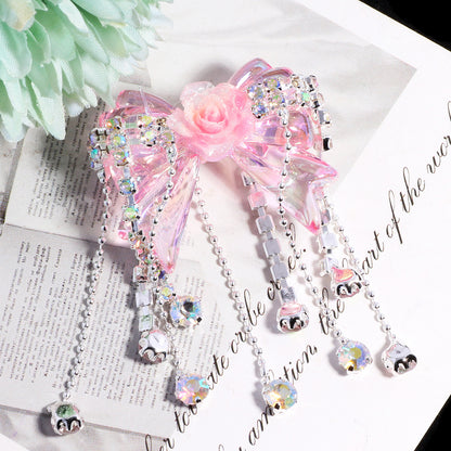 Fancy Tassel Rose Bow Acrylic Beads 40mm Rhinestone 3pcs 8