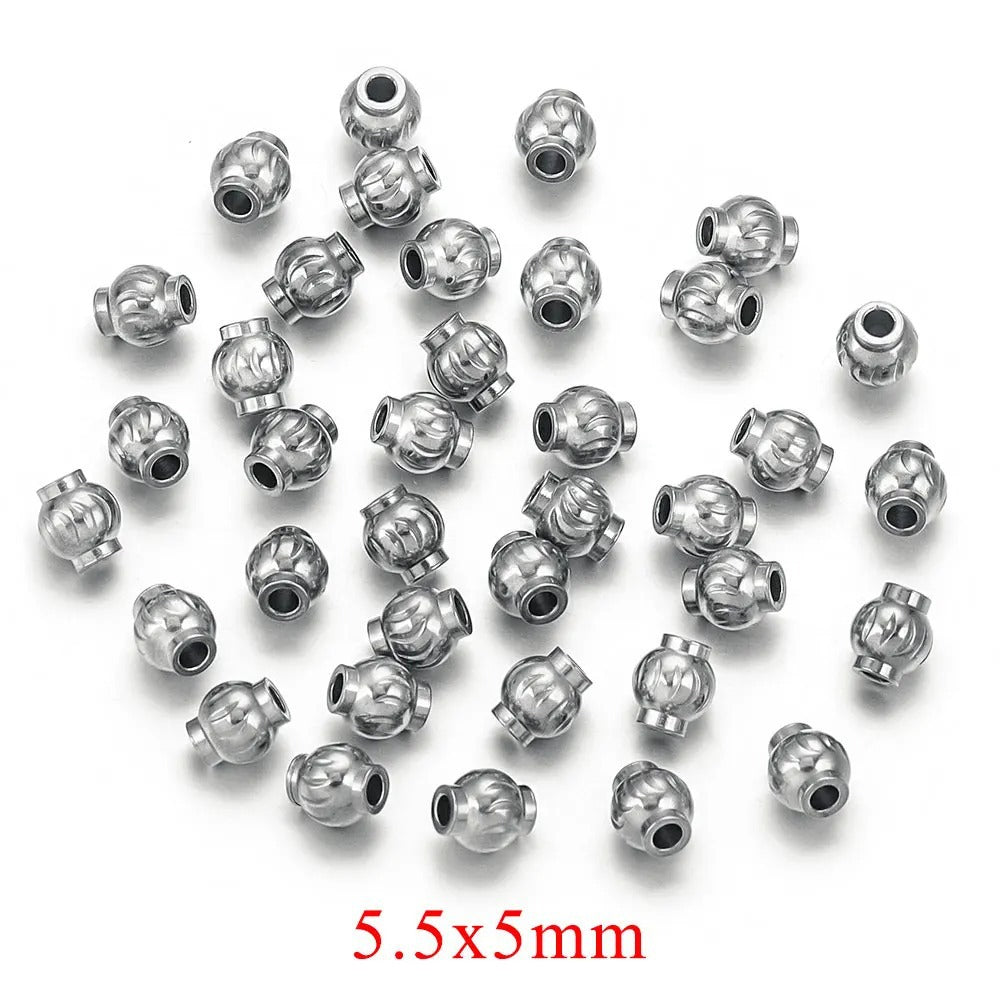 Stainless Steel Lantern Crimp Metal Beads 4/5/6mm Mixed Finish 20pcs 6