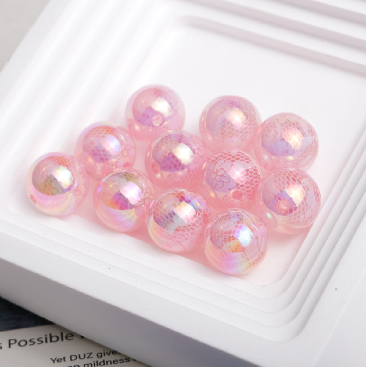 UV Plating Round Acrylic Beads 14mm Lace Printed Mixed Colors 50pcs 3
