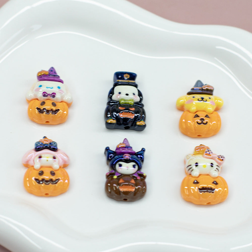 Plating Halloween Jack-O'-Lantern Resin Beads Glossy Sanrio 10pcs 2