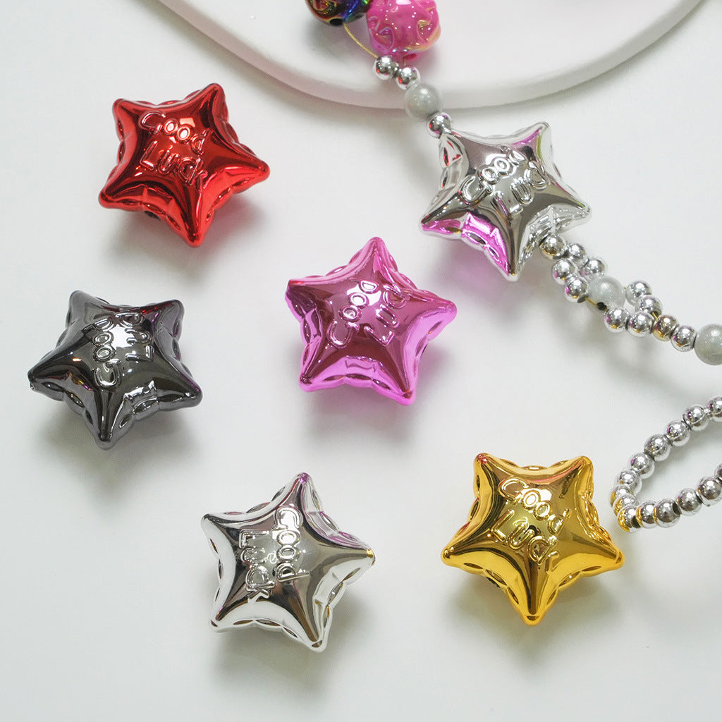 UV Plating Balloon Shaped Star Acrylic Beads 25mm Metal Colored 50pcs 2