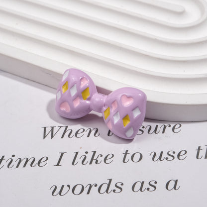 Painted Bow Acrylic Beads 35mm Quilted Enamel Glossy 30pcs 8