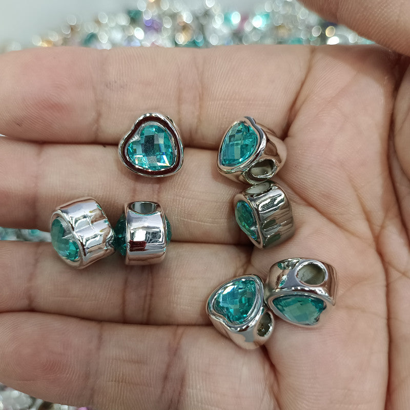 Colored Heart Flat Acrylic Beads 12mm Rhinestone Embeded 100pcs 4