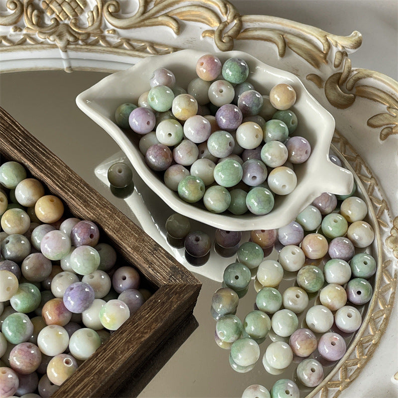 Crackle Round Glass Beads 10mm Imitation Jade Pastel Colors 40pcs 6