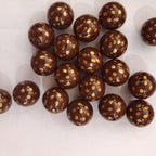 Polka Dot Bubblegum Beads 20mm Coffee Colored Gold Accented 5pcs 2
