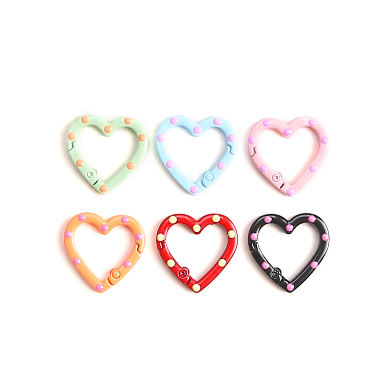 Metal Painted Dotted Heart Trigger Spring Keyrings 25mm 10pcs 4
