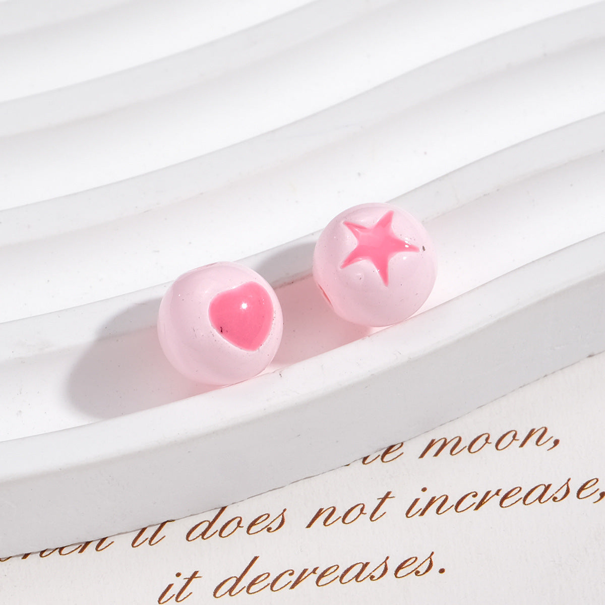 Painted Round Acrylic Beads 10mm Double Sided Heart and Star Pattern 50pcs 9
