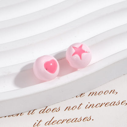 Painted Round Acrylic Beads 10mm Double Sided Heart and Star Pattern 50pcs 9