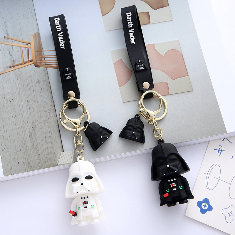 Silicone Samurai Keychain Black White Monochrome Cartoon Charm 2