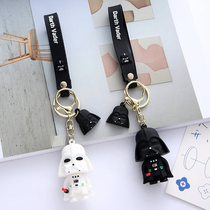 Silicone Samurai Keychain Black White Monochrome Cartoon Charm 2
