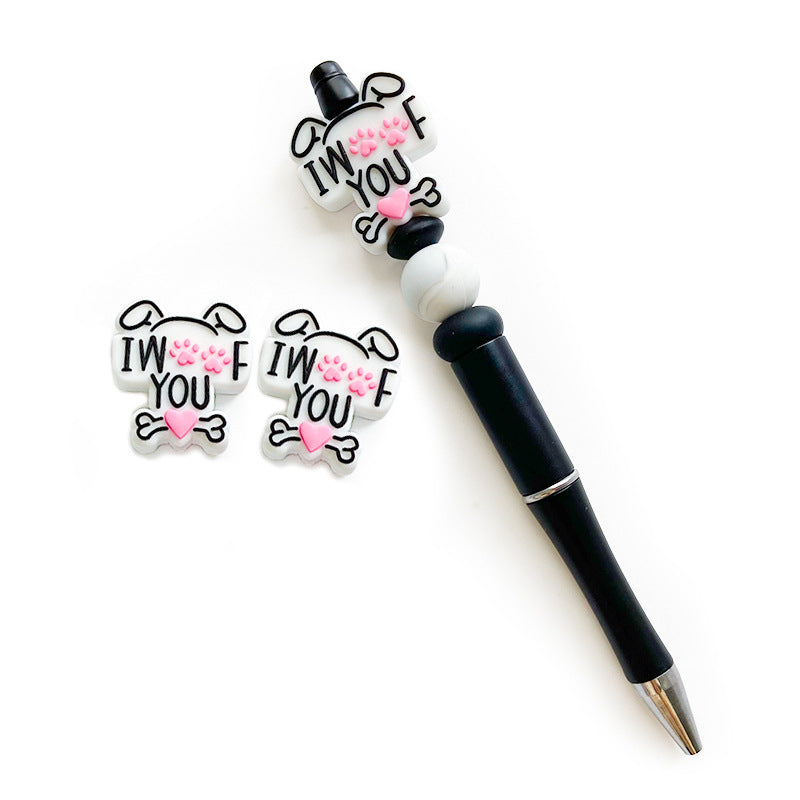 Silicone Focal Beads Letter Animal Paw Prints Heart 10pcs 3