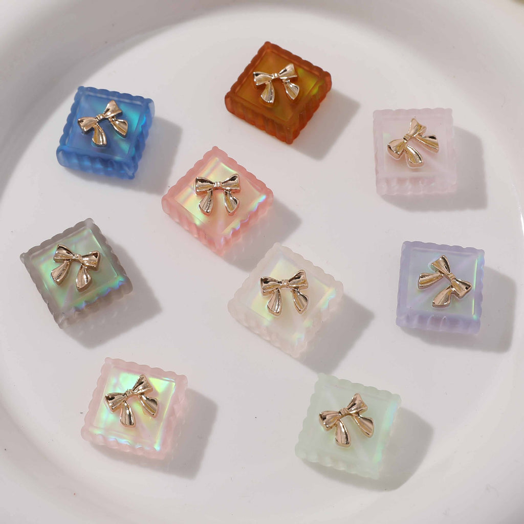 Matte Lace Bow Square Resin Beads 13mm Pastel Colors 10pcs 2