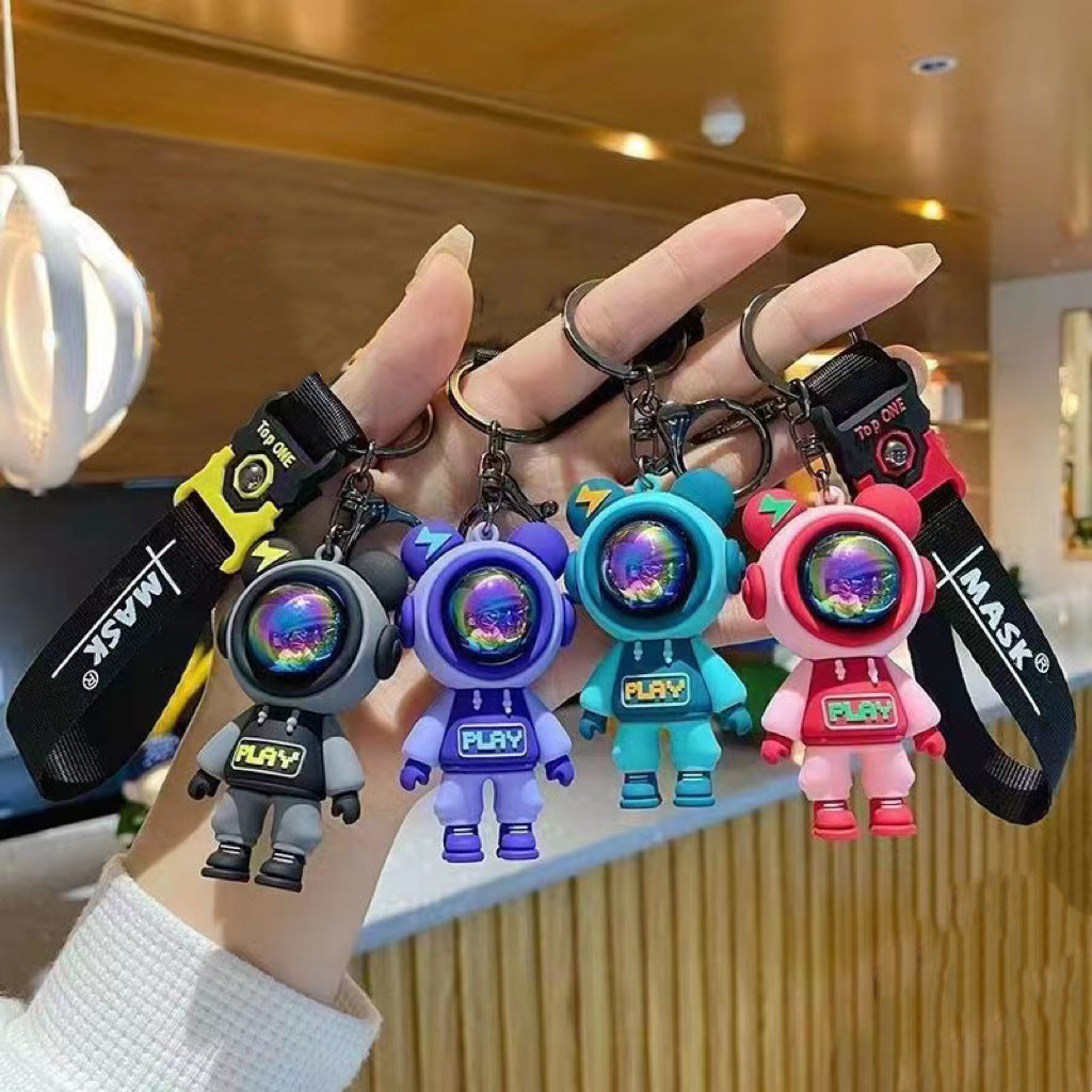 Silicone Lightning Bear Couple Keychain Colorful Glossy Helmets 3