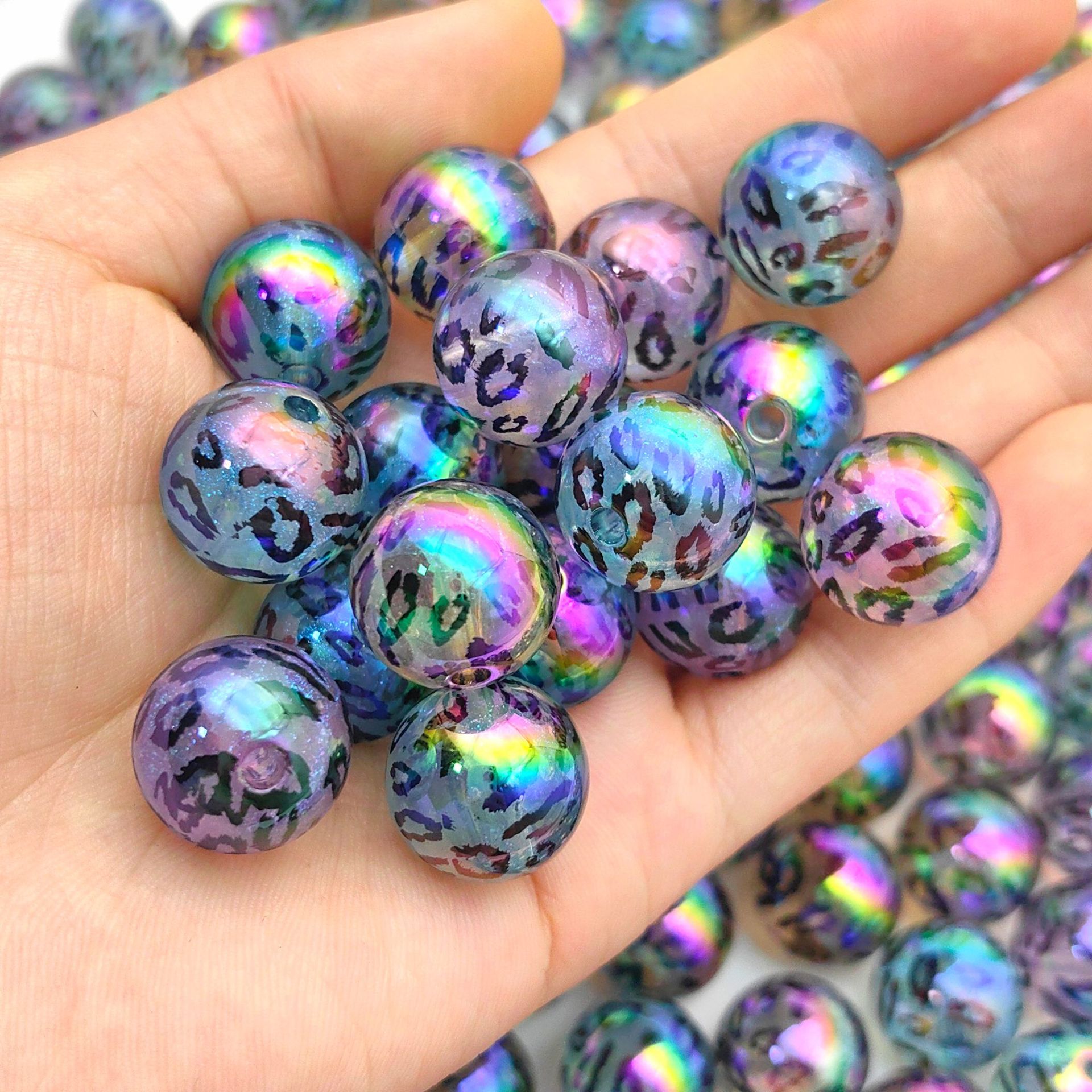 Glow In The Dark Leopard Print Acrylic Beads 16mm Plated 20pcs 3