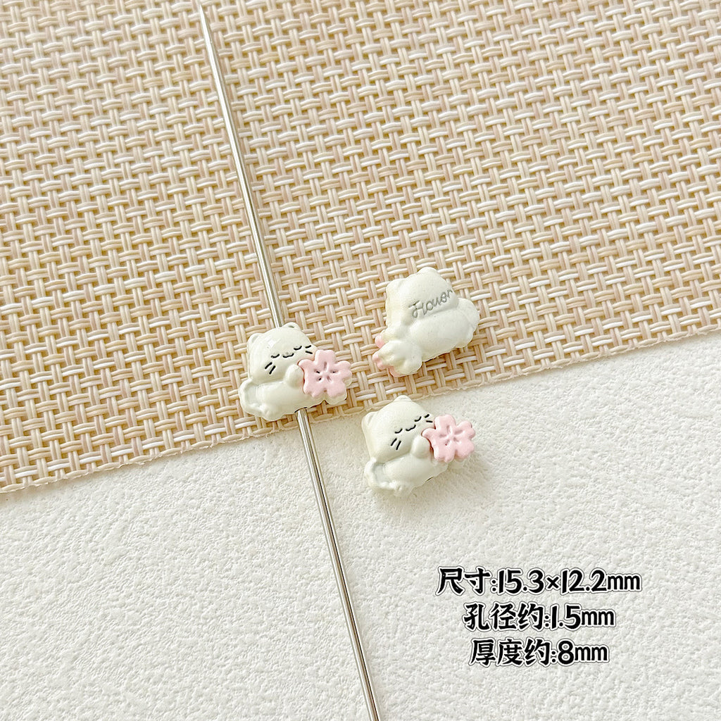 Heart Metal Beads 15-18mm Baking Painted Cherry Blossom Kitten Design 10pcs 6