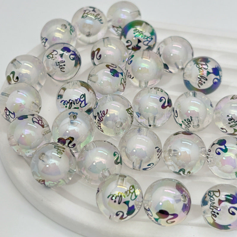Plating Acrylic Beads 16mm Barbie Printed Colorful Mixed 50pcs 6