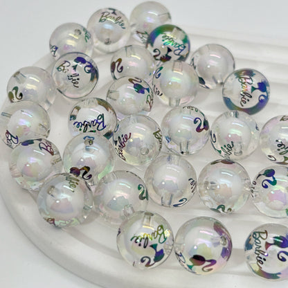 Plating Acrylic Beads 16mm Barbie Printed Colorful Mixed 50pcs 6