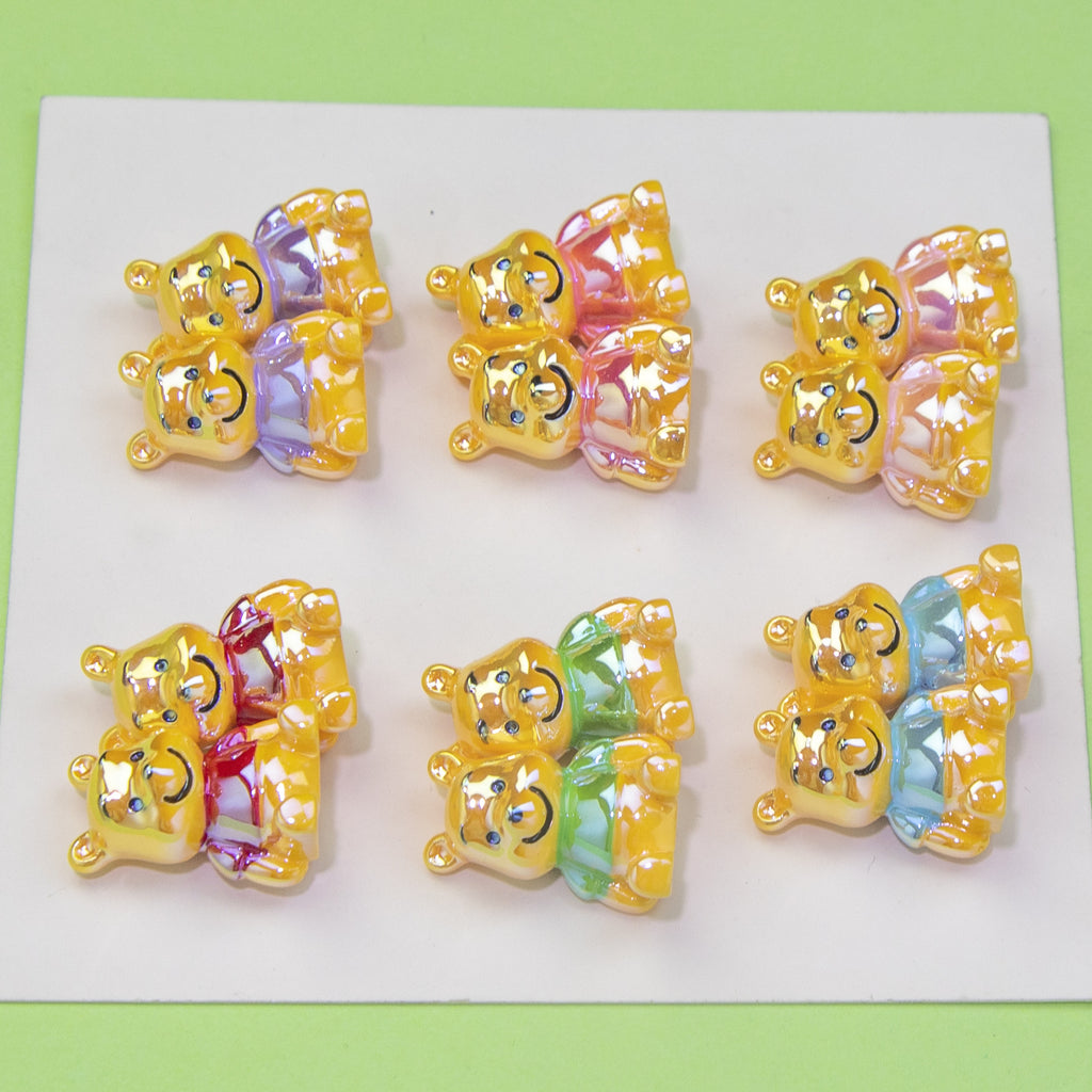 3D Adorable Winnie The Pooh Resin Beads 23mm Glossy Mixed Colors 10pcs 3