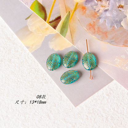 Vintage Transparent Green Gilded Pattern Acrylic Beads 1pc 13