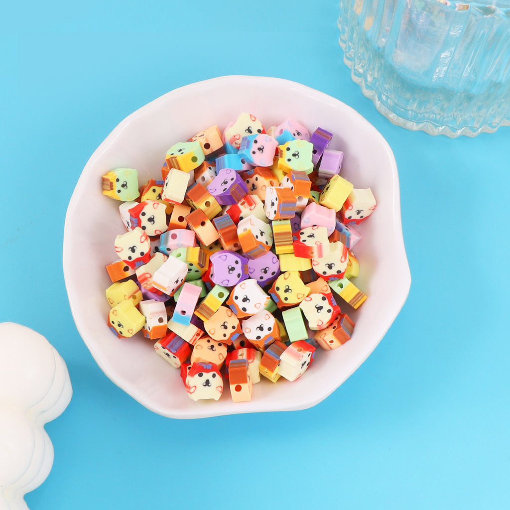 Animal Flat Clay Beads 9mm Cheerful Puppy Pattern Polymer 100pcs 3