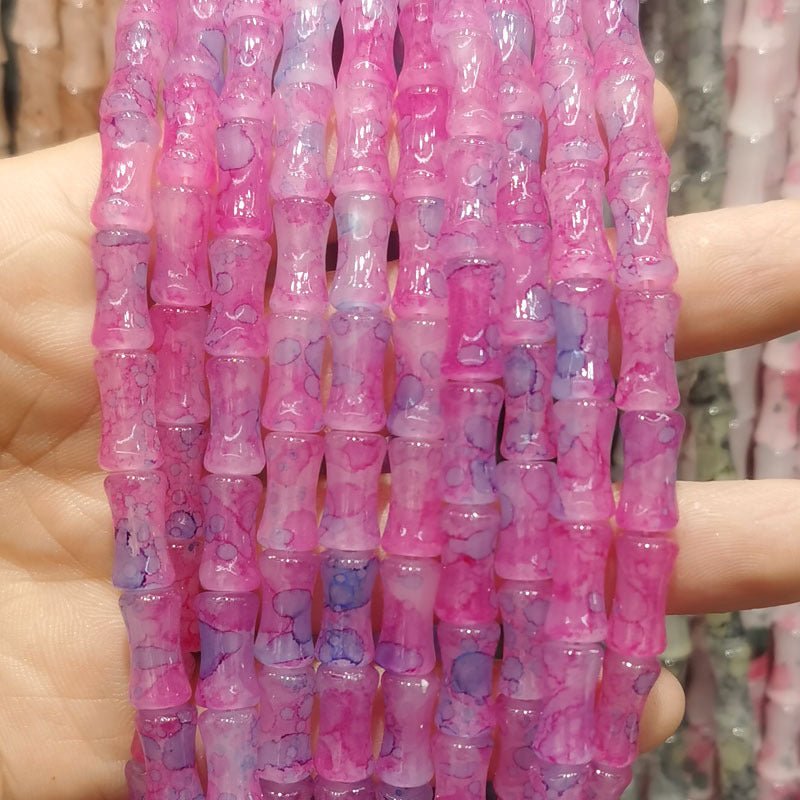 Transparent Bamboo Shape Glass Beads 6x12mm Glossy Finish 5 Strands 30