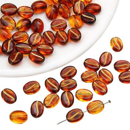 Transparent Coffee Bean Acrylic Beads 11x8mm Gold Highlights 30pcs 8