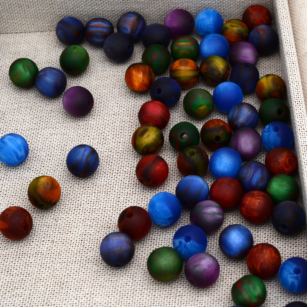 Matte Coloring Striped Resin Beads 10mm Round Mixed Colors 100pcs 4