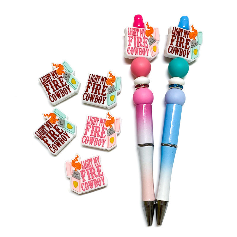 Silicone Focal Beads Lighter Light My Fire Text 20pcs 4
