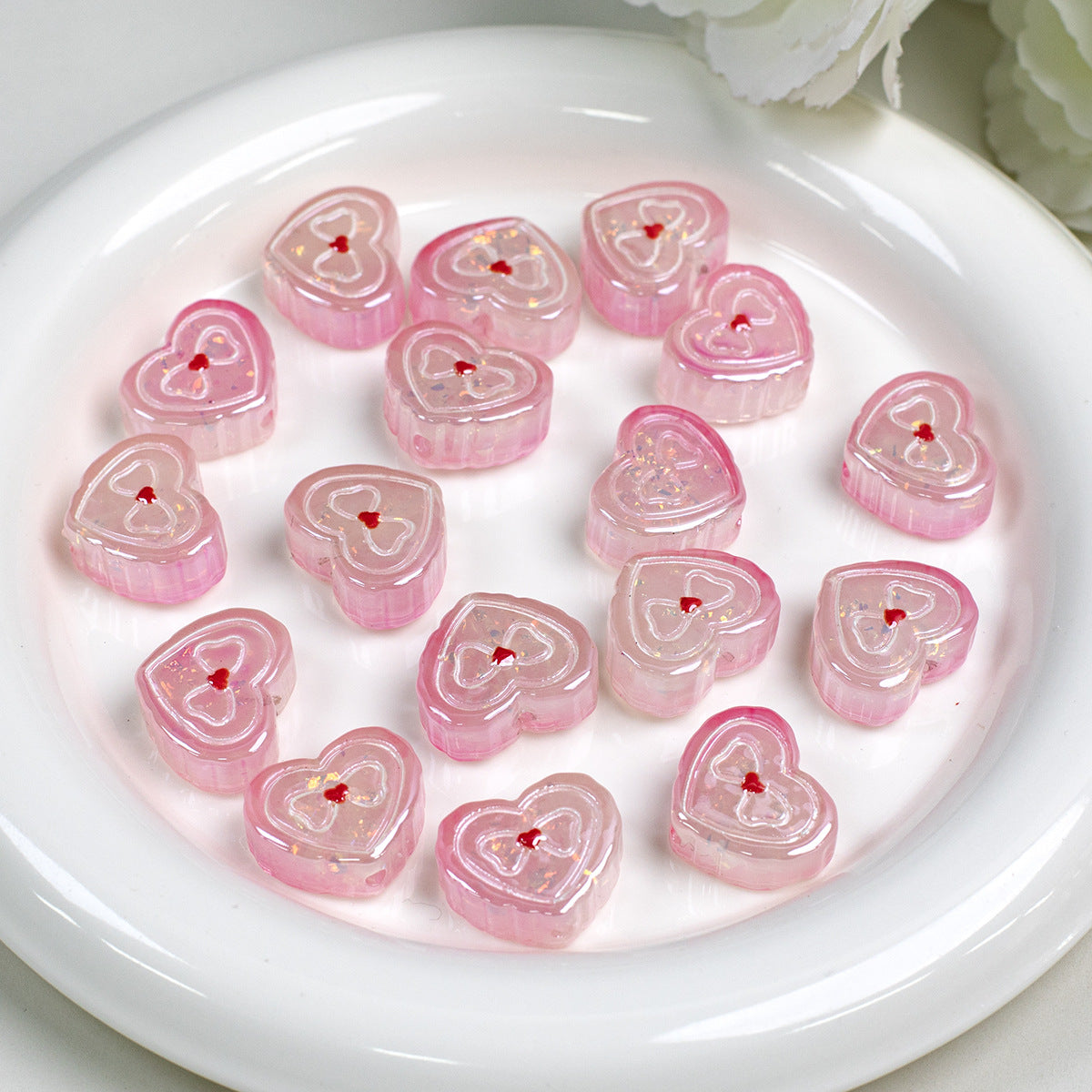 Bow Pattern Heart Resin Beads 20mm Colorful Mixed 10pcs 16