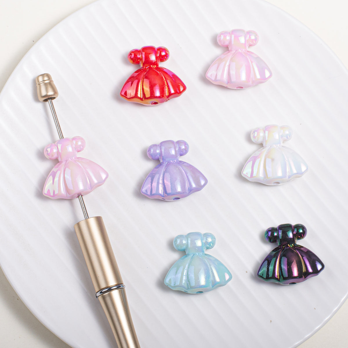 UV Plating Skirt Acrylic Beads 26mm Colorful Shimmering 20pcs