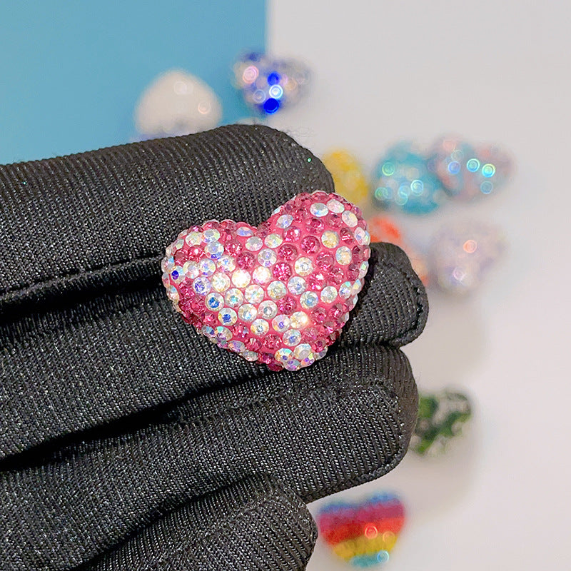 Rhinestone Heart Clay Beads 24mm Colorful Shamballa 6pcs 18